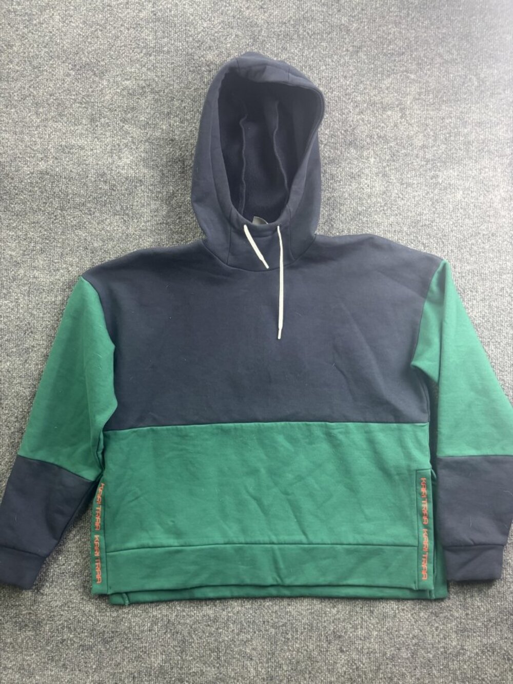 Kari Traa Hoodie Sweatshirt Womens Large Green Navy Fleece Colorblock Pullover